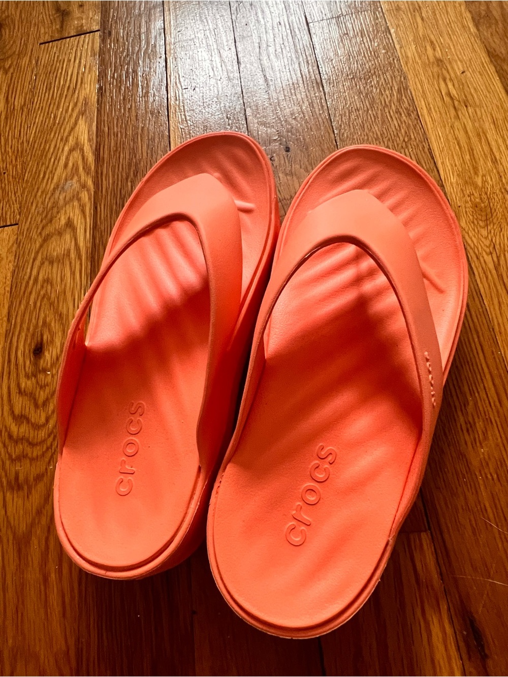 CROCS Women's Coral-Orange Platform Thong Sandals - Picture 3 of 3